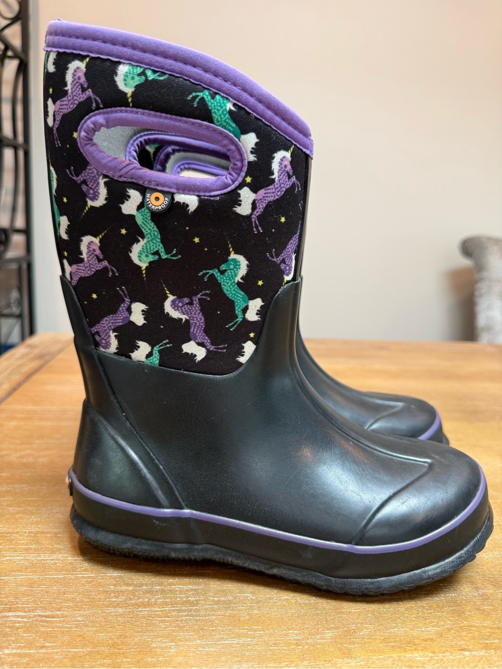 Bogs Classic Kids Winter Boot Waterproof Insulated Black Purple Unicorn Size 3